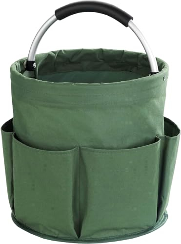 Heather UK Cleaning Collapsible Bucket Organiser Caddy Cushioned Bag for Garden Storage Organiser. Gardening Tools Basket Caddy with Handle Buckets for Storage Soft Grip (Green)