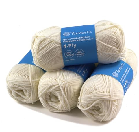 Yarntastic 50g x 4 Balls in a Pack, 4 Ply Yarn, 16 Wraps per inch (About 2.5cm), 60% Cotton 40% Acrylic Blended, 43 Colour Choices; for Knitting, Crochet, Amigurumi, Baby Blanket, Clothing and Others