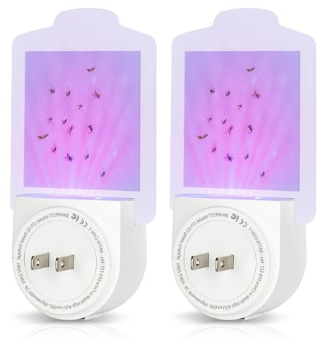 [2-Pack] Plug-in UV Light Flying Insect Trap — Mosquitoes, Gnats, Fruit Flies & Moths, Mess-Free Glue Boards, Home, Kitchen & Bedroom (2 Devices + 6 Refills)