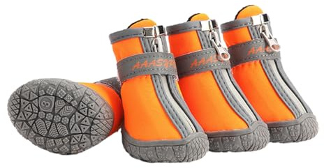 FANSU Hundeschuhe 4 Stück, Hundeschuhe Pfotenschutz Hunde Schuhe Outdoor Laufen Hundeschuhe Winter, Schuhe für Hunde Rutschfester für Kleine und Mittlere Hunde (XS,Wasserdicht-Orange)