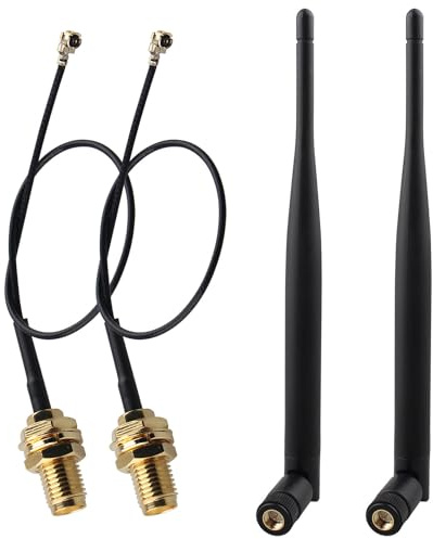 Futheda 2 Piezas Antena 915MHz NB-IOT SMA Macho 5dBi＋15cm IPX U.FL MHF1 a SMA Hembra Cable Coaxial para Enrutador WiFi Tarjeta de Red Inalámbrica Cámara IP de Seguridad Monitor de Videovigilancia