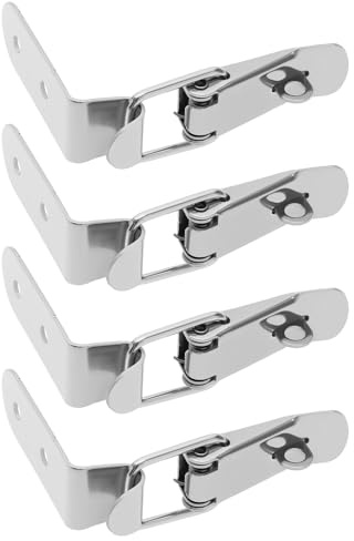 eMagTech 4 hebillas de bloqueo de puerta de ángulo recto de 90 grados para caja de herramientas, caja de madera, caja pequeña, valla de madera, color plateado (con perno de bloqueo)