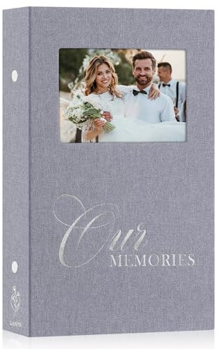 Lanpn Fotoalbum 10x15 300 Taschen, OUR MEMORIES Leinen fensterdesign Einstecken Einsteckalbum für Horizontal Bilder Fotos (Grau)
