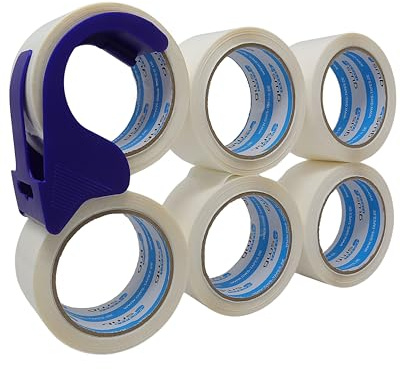 gws Verpackungs-Set mit robustem Büro/-Home Abroller und 6 Rollen Weiß 66m x 50mm zum Verpacken von Paketen - Hohe Klebekraft - Einfache Bedienung - Profi-Qualität