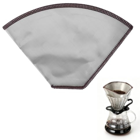 Filtre à café trapézoïdal réutilisable avec grille en acier inoxydable | Sacs filtrants pliables en forme de cône, durables, faciles à nettoyer, capacité de 4 à 6 tasses.