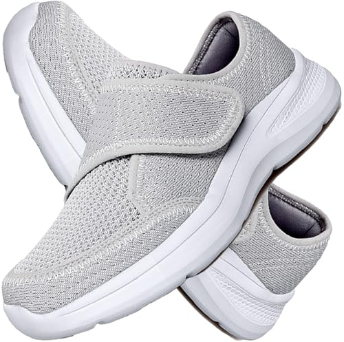 AEHO Scarpe Anziano Scarpe Ortopediche Donna Pianta Larga Scarpe Donna Ortopediche Eleganti Scarpe Ortopediche Donna Scarpe per Diabetici Donna,Grigio,40 EU