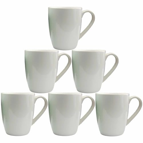 superyes Stora keramiska muggar-set med 6, 360 ml (12 oz) fat för cappuccino latte, lättgreppat handtag, diskmaskin, mikrovågsugn, vit