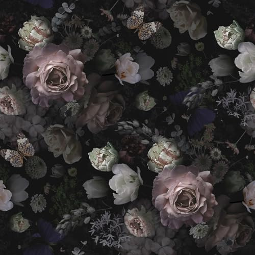 SOEWIOU Dark Floral Leaf Wallpaper - Vintage Peel and Stick Design, Waterproof Self-Adhesive Vinyl for Bedroom, Living Room, Cabinet, Bathroom (44.5×600cm)