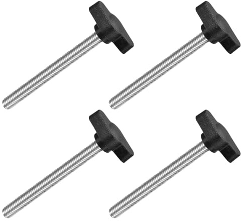 QUARKZMAN 4 Stück T-Flügelschraube mit Griffen M6 x 60mm Schwarz | Männliche Schraube Knopf 304 Edelstahl Rändelschraube Daumenschrauben-Griff 27mm Durchmesser