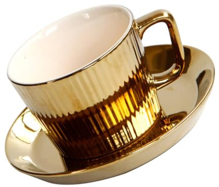 Cabilock Taza De Café De Cerámica Dorada Con Platillo Para Uso En Hogar y Eventos