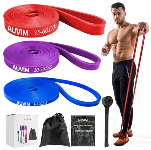 AUVIM Resistance Bands Set Pull Up Bands 3 Different Levels Fitness Exercise Bands for Men Women for Strength Training,Pilates,Yoga,Crossfit Include Door Anchor Storage Bag and Workout Guide