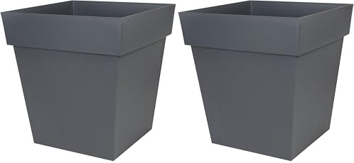 EDA - Pot de Fleur Carré Toscane 50 cm - Volume 87 L - 49,5 x 49,5 x H.52,5 cm - Gris Anthracite (Lot de 2)