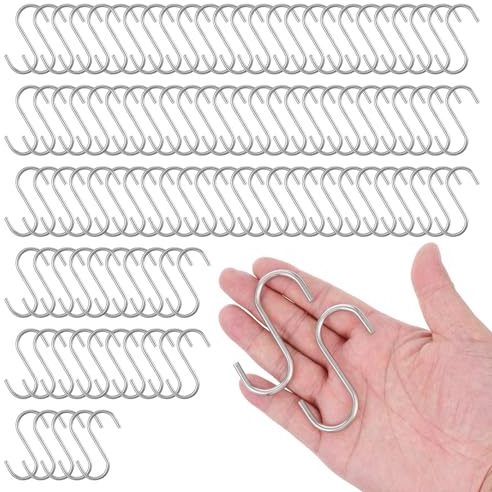 zisiueel 100 Pack S Hooks - 2.8 Inch Small Heavy Duty Stainless Steel S Hooks for Hanging Jeans, Cooking Utensils, Potted Plants, etc