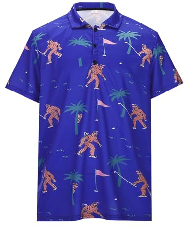 Camisa de solapa de verano masculino para impresión retro manga corta azul oscuro Polo, azul, 3XL