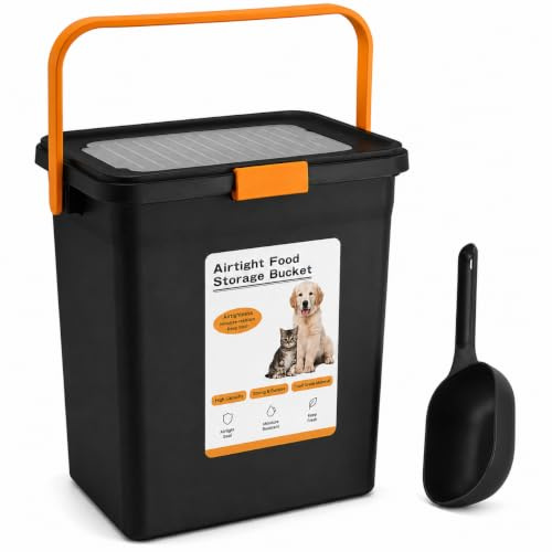 DUAS 17L / 23L Pet Food Storage Container – Airtight Plastic Bin with Flip Top Lid & Scoop – Dry Food Storage Box for Dog, Cat, Bird, Animal Feed – Locking System Pet Supplies Organizer (Black, 23L)