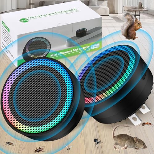 Mini Pest Control Device, 360° Indoor Mouse Repellent Plug in, Ultrasonic Pest & Insect Repellent for House, Effectively Repels Rodent, Mice, Roach, Mosquito, Spider, Ant-Black, 2 Pack