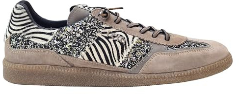 CETTI - Zapato Casual de Piel, Brillantes, Animal Print, Cebra, cordón elástico, Suela de Goma, para: Mujer