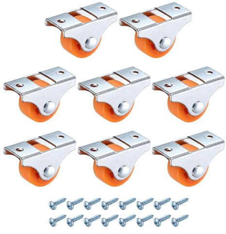 PATIKIL 1 Inch Fixed Caster Wheels, Nylon No Bearing Small Non-Swivel Casters Wheels with Metal Top Plate for Furniture Drawers Storage Bins DIY Project - 8pcs (Orange)