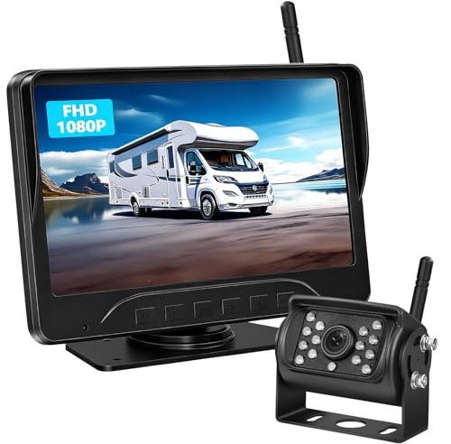 Digitales Rückfahrkamera Set VASTEND 7'' Rückfahrkamera Funk Kabellos mit 14 Infrarot LEDs, IP69 Wasserdicht LKW Kamera Kabellos, Klares Bild für Transporter, Wohnmobile, Wohnwagen, Camper(VE-7C)