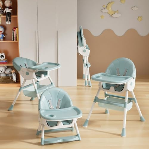 Hochstuhl Baby Kinderhochstuhl mit Babyliege und Baby Schaukelstuhl, Verstellbar Klappbar mit Essbrett und Rollen,Korb, mitwachsend ab 6 Monate bis 6 Jahre Babystuhl4-in-1 – Grün
