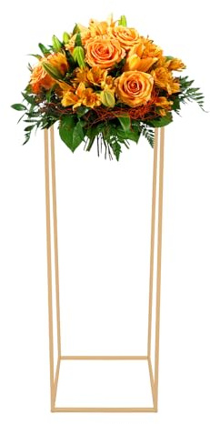 TTISJHK Metall Blumenständer Gold 80cm Rechteckig mit Acryl Panel, Stabiler Hochzeitsdeko Ständer, Modern Blumensäule für Hochzeit, Geburtstag, Party, Event & Wohnkultur