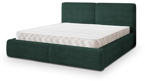 Masseno Polsterbett FELURO T 180x200 cm, Doppelbett, Bettkasten, Stauraum, Lattenrost Und Kopfteil - Grün, TILIA 39