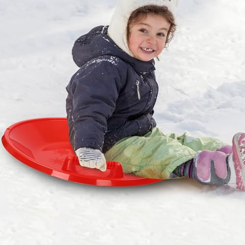 Luge antidérapante en polyéthylène haute densité (64 cm) - Luge de ski robuste pour enfants et adultes jusqu'à 70 kg - Luge à neige ronde avec 2 poignées et résistante pour un plaisir de descente