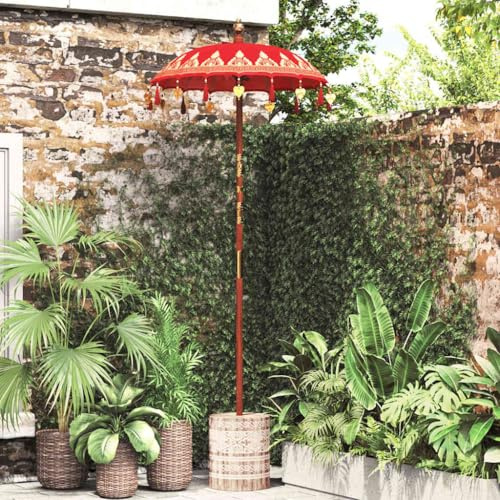 Générique Parasol avec Base Rouge, Brun 250 cm Coton, Bois,Maison & Jardin,Pelouses & Jardins,Vie en extérieur,Rouge,27.8 KG,3356913