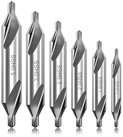 6 Stück Zentralbohrer, 60 Grad HSS Center Drill Bit Metall Set, M2 6542 Fräsbohrer, Fräsbohrer für Drehmaschine, Zubehör für Holzdrehmaschine 1.0/1.5/2.0/2.5/3.0/5.0