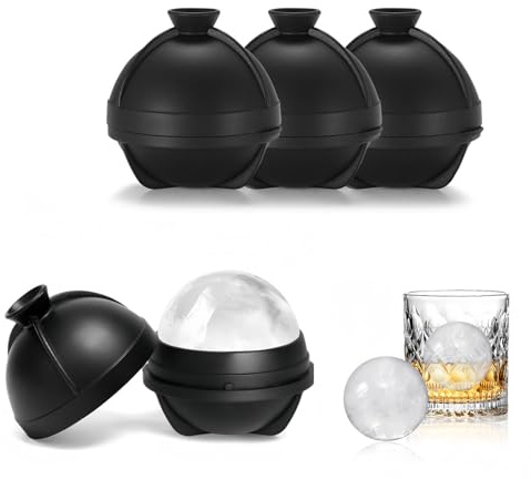 4 Pack Ice Cube Ball Moulds, Silicone Round Ice Cube Moulds with 2-in-1 Funnel Lid Reusable Sphere Shaped Ice Ball Maker for Freezer Whiskey, Gin, Cocktails Easy Release Perfectly Round