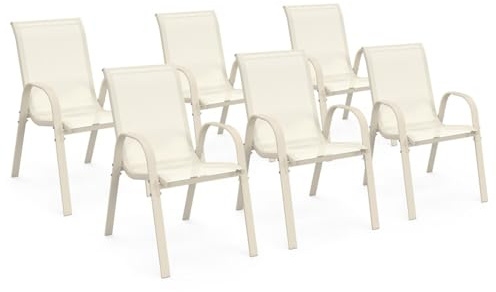 IDMarket - Juego de 6 sillas apilables de jardín LYMA de metal y textileno en color beige