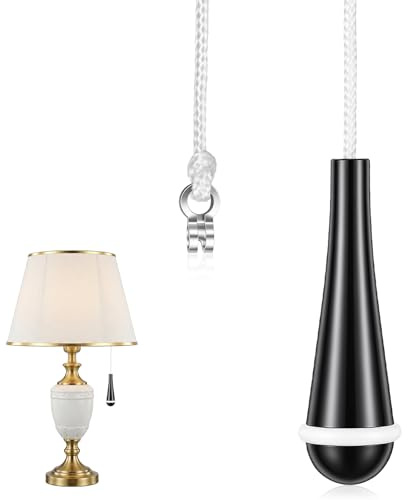 HJZHII Bathroom Light Pull Cord Handle with 150 cm Long Nylon String | Teardrop Pendant Weight Connector Light Switch Pull Cord for Bathroom Toilet Lights Ceiling Lights Fan Switch(black)