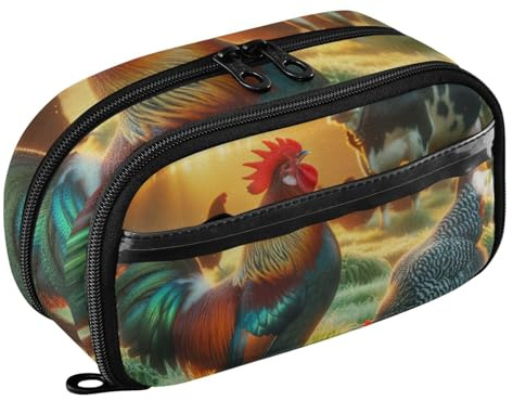 RPLIFE Estuche de gran capacidad, organizador de gallina de vaca lechera con bolsillo de PVC transparente, estuche para lápices de colores