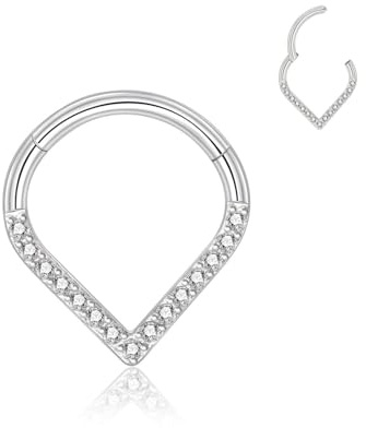 Lantine 16G Septum Piercing 316L Chirurgenstahl Zirkonia Septum Ring Gold Silber Rosegold Schwarz Nasenpiercing Ring Daith Conch Helix Tragus Rook Piercing Ohr Segmentring Clicker Nasenring 8/10mm