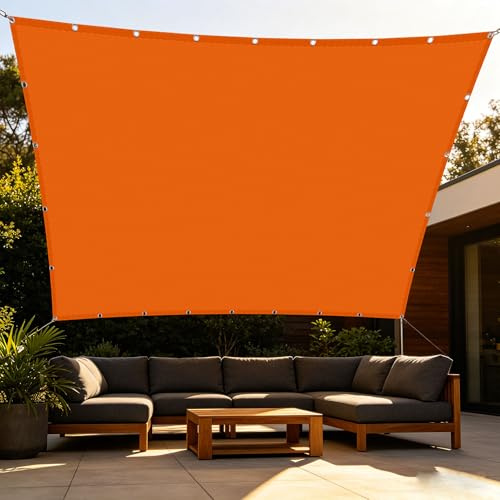 Tenda Vela Parasole 6 x 8 m Impermeabile Vela Ombreggiante Idrorepellente Senza Foratura per Balcone Patio Giardino Esterno Terrazza, Carport, Arancione