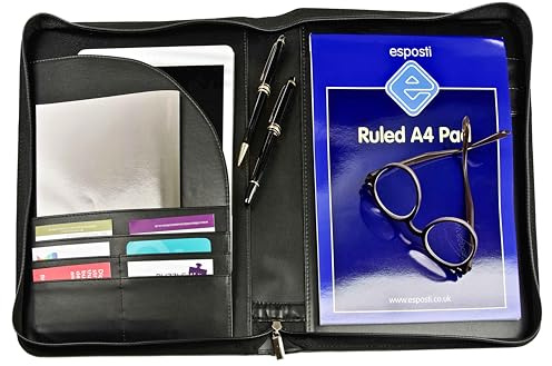 Esposti Zipped Conference A4 Folder - Faux Leather Portfolio Document Holder - Business Padfolio Case with Document Organiser
