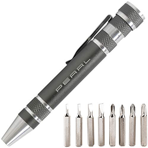 PEARL Schraubenzieher: 8in1-Schraubendreher im Kugelschreiber-Design, 4x Kreuz und 4x Schlitz (Multi Schraubendreher, Multifunktions, Set)