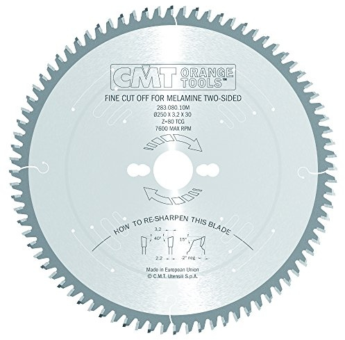 CMT Orange Tools 283.080.10M - Sierra Circular Acabado Ultra Fino HW 250x3.2/2.2x30 Z80 40HiATB -2°Neg