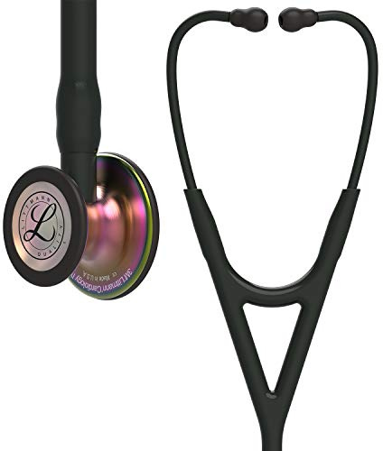 3M Littmann Cardiology IV Diagnostic Stethoscope, 6165, More Than 2X as Loud, Weighs Less, Stainless Steel Rainbow-Finish Chestpiece, 27 Black Tube, Stem, and Headset