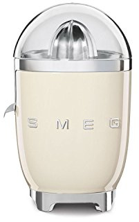 Smeg CJF01CRUK Retro 50's Style Citrus Juicer with Lid, Stainless Steel Reamer and Strainer, Anti-Drip Spout, Cream