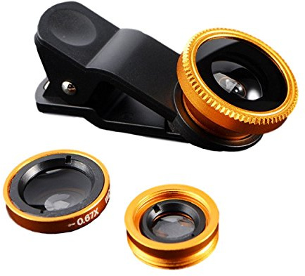 Kit d'objectifs 3 en 1 pour téléphone portable - Adaptateur d'appareil photo à clipser pour smartphones - Objectif fisheye (lentille fisheye 180°), grand angle (0,65x large), objectif macro (10x) -