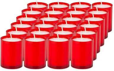 Sovie CANDLES Refill Kerzen Rot 24 Stück - Kerze in Kunststoff-Hülle - ca. 24 Stunden Brenndauer - Kerzen Deko Innen & Außen - Schützt Glas & Dekoration