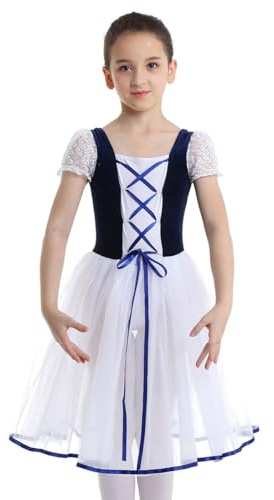 Alvivi Enfant Fille Princesse Robe Médiévale Robe De Danse Classique Ballet Tutu Robe à Lacets Robe Deguisemnet Soirée Fête Costume Spectacle 3-12 Ans Bleu Marine 9-10 ans