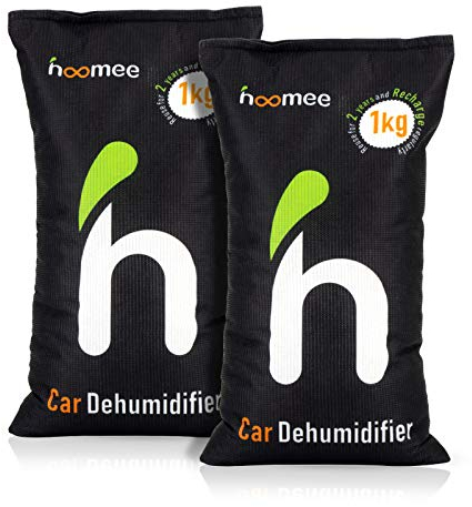 Sac Déshumidificateur HOOMEE en Gel de Silice pour Voiture + Tapis pour Tableau de bord Antidérapant, Anti-Brume Anti Humidité, Absorbe Odeurs, Condensation, Moisissures 2 sacs x 1kg