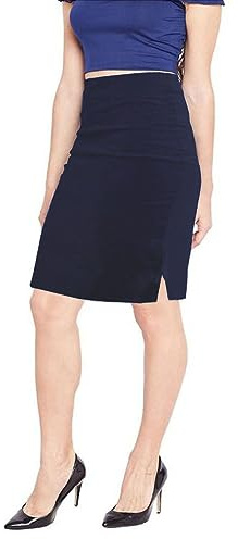 femiss Girls Pencil Skirt School Uniform Ladies Stretch Knee Length Midi Women Office Work Everyday Bodycon Black Grey Navy Blue Pencil Skirt (UK-10-Navy Blue)