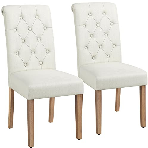 Yaheetech Fabric Dining Chairs Set of 2 with High Back & Wooden Legs, Beige | Kitchen Chairs with Thick Seat Cushion, Upholstered Dining Room Chair for Home Restaurant Living Room