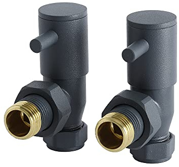 MILANO Anthracite Angled Heated Towel Rail Radiator Valves