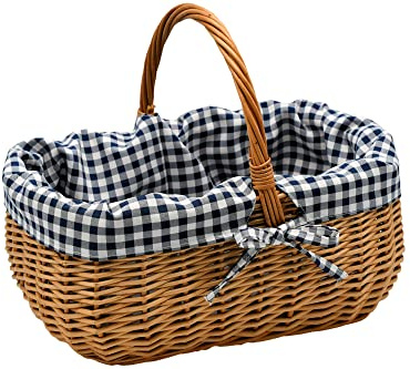 Korg, flätad korg, shoppingkorg, picknickkorg, 33/23/13 cm, stabil bärkorg av vide, helvide, K1-014-SBW