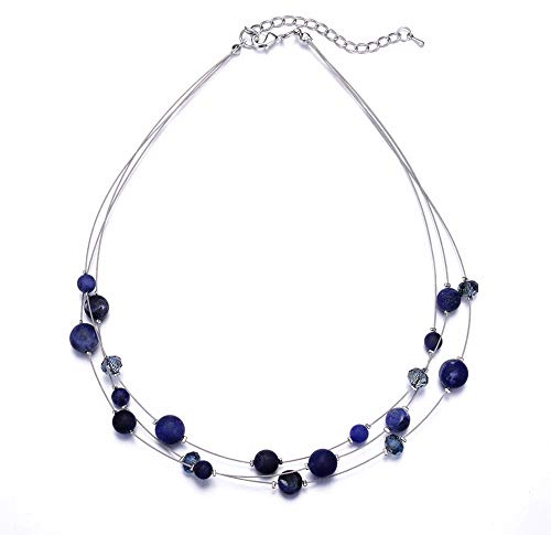 BULINLIN Crystal Layered Statement Necklace for Women, Shell Choker Necklace with Chunky Silver Metal Fashion Jewelry Gifts for Her