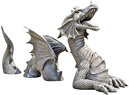 Yumech Statue de jardin en forme de dragon – Grande décoration de dragon gothique en résine pour pelouse et château